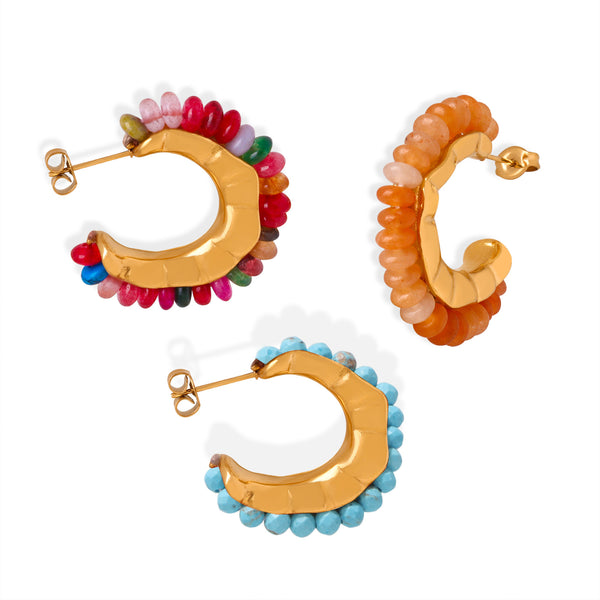 Dopamine wear fashionable simple personality elegant jewelry inlaid with colorful natural stone design titanium steel C stud earrings pp