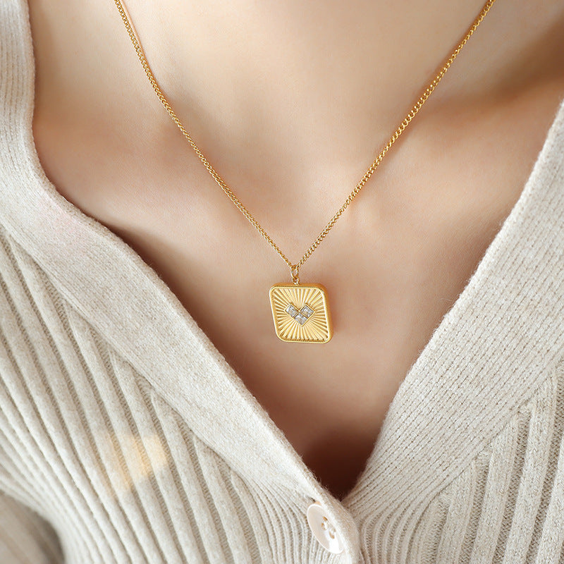 Women's niche design titanium steel square brand heart pendant necklace personalized fashion earrings gold-plated jewelry set