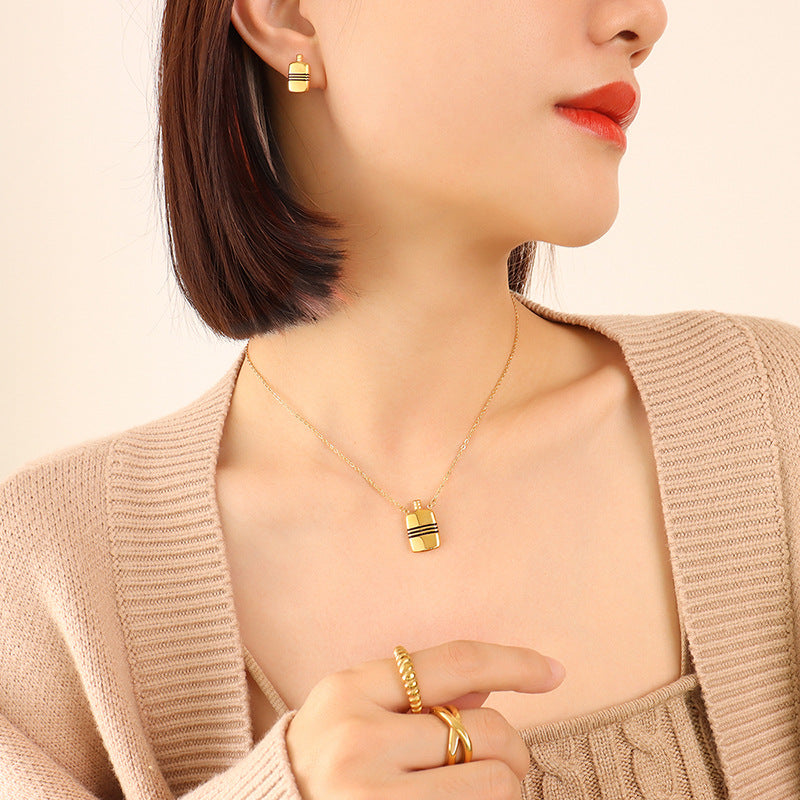 Xiaoxiangfeng jewelry fashion trend simple striped small kettle pendant necklace stud earrings jewelry set pp