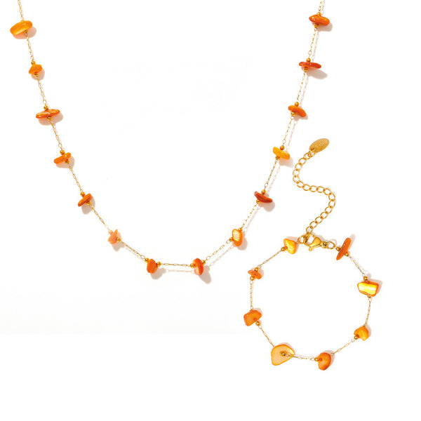 Light luxury irregular natural gravel collarbone chain niche bracelet set stainless steel non-fading jewelry