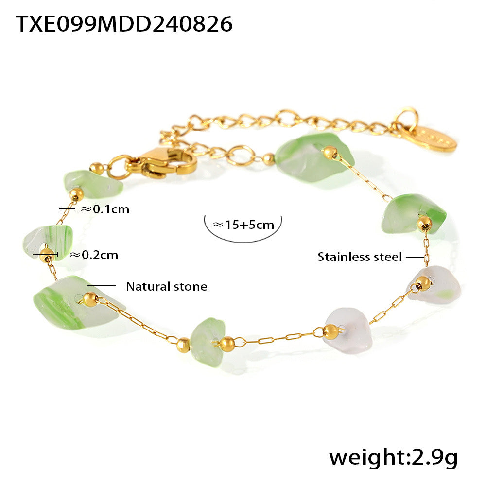 Colored natural gravel necklace bracelet New irregular stainless steel jewelry set for women