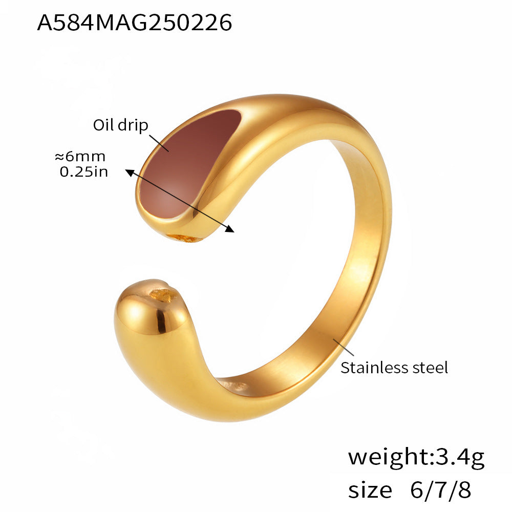 Water drop shaped weight glaze opening ring women's simple fashion design stainless steel ring index finger ring wholesale pp
