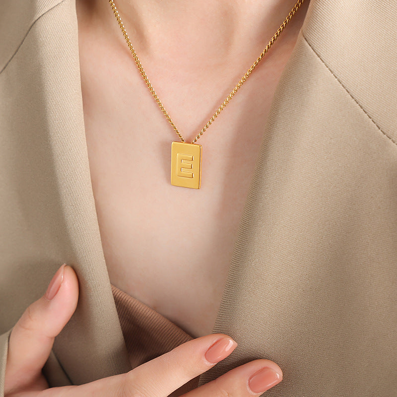 New personalized 26-letter chain square titanium steel gold-plated pendant jewelry women's spot wholesale