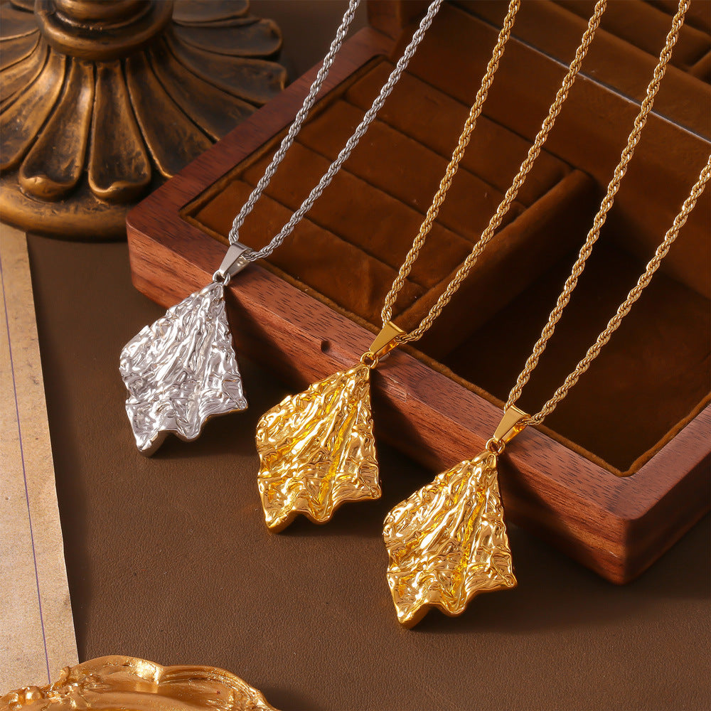 Retro niche personalized twist chain jewelry geometric folds texture design sense square brand pendant titanium steel necklace pp