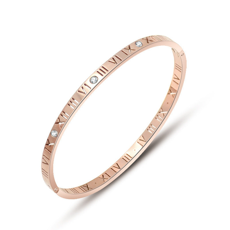 Fashion niche versatile digital diamond-encrusted narrow version bracelet jewelry bracelet titanium steel gold-plated jewelry women
