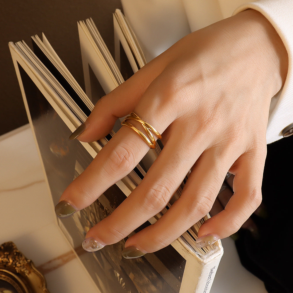 Love cross C-shaped open ring, three stacked rings do not fade, couple ring A187-99