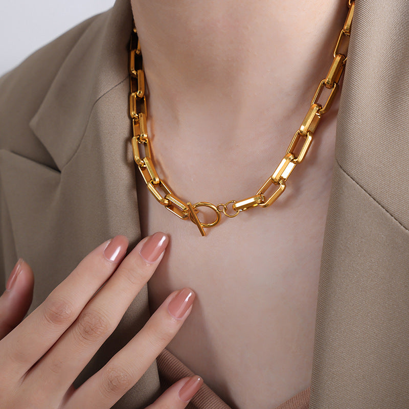 Cold wind personality geometric chain splicing design sense minimalist wind titanium steel gold-plated jewelry set