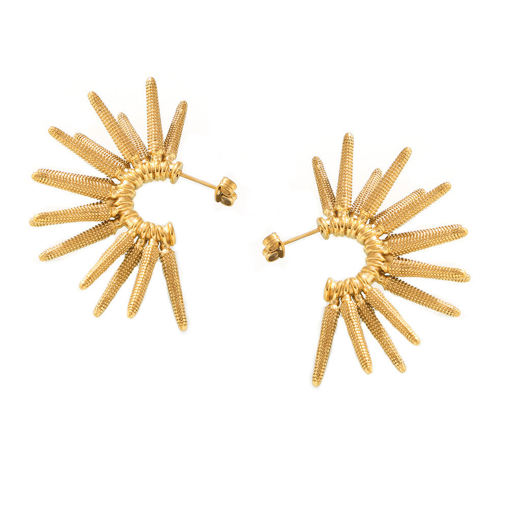 Temperament retro C-word sunflower earrings women's stainless steel plated 18k gold punk exaggerated design stud earrings 99