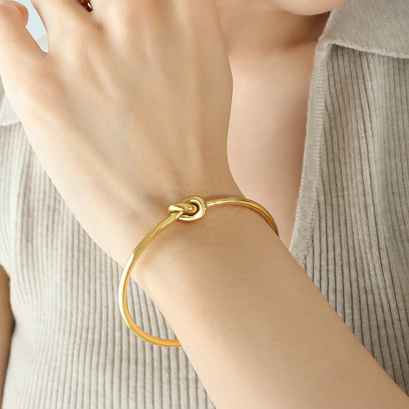 Temperament Personality Fashion Thickness Opening Knot Bracelet Titanium Steel Plated 18K Gold Non-Fading Bracelet Jewelry