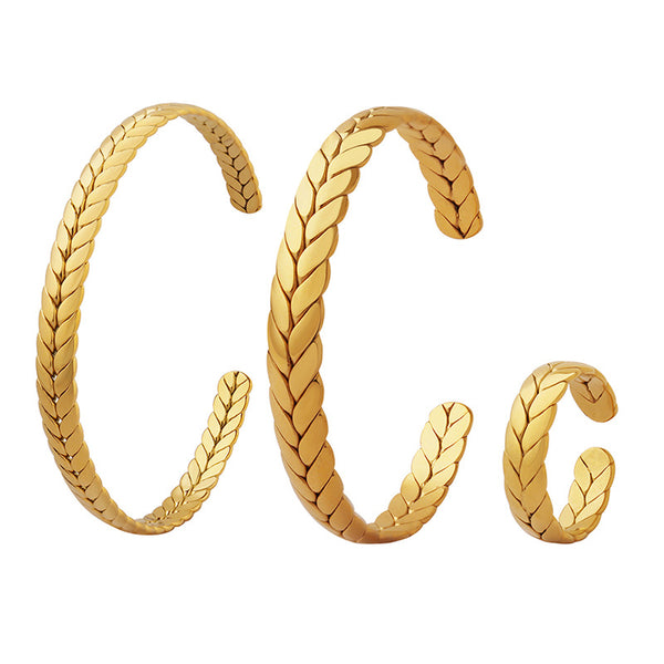 Non-fading opening design wheat ear bracelet personalized ring titanium steel gold-plated jewelry set Z192-A150