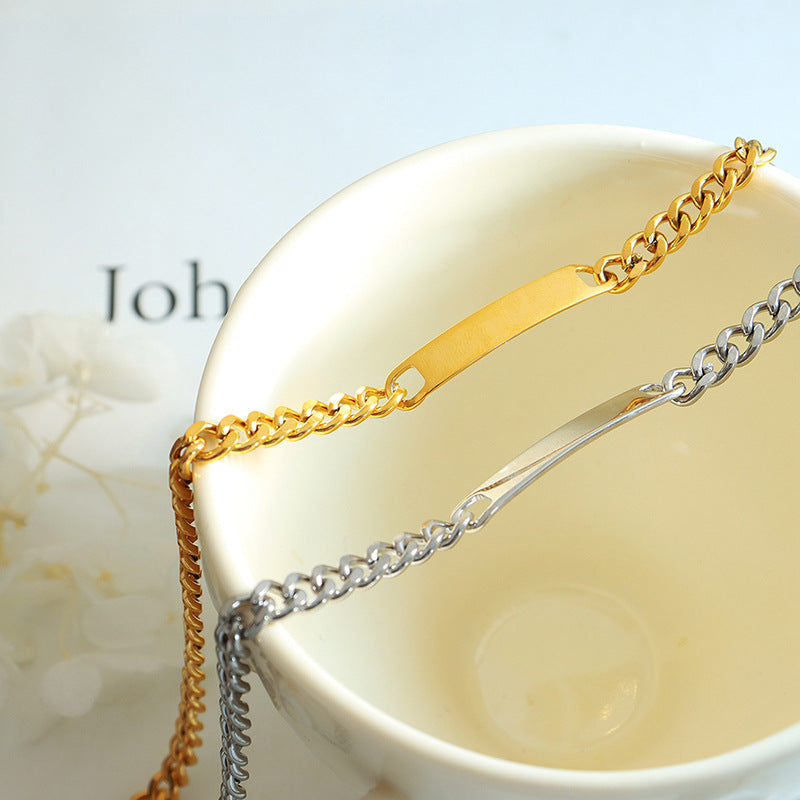Hip-hop heavy industry exaggerated geometric long bracelet necklace titanium steel plated 18k real gold jewelry set pp