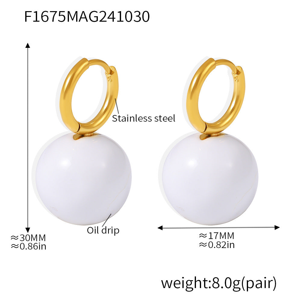 Oil painting candy color hollow steel ball earrings stainless steel PVD plating temperament fashion ear buckle earrings 99