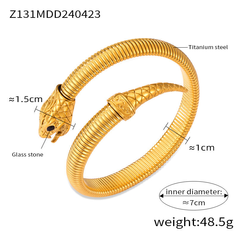 Hot-selling niche personalized opening bracelet inlaid with zircon design sense goose throat shape titanium steel jewelry set pp