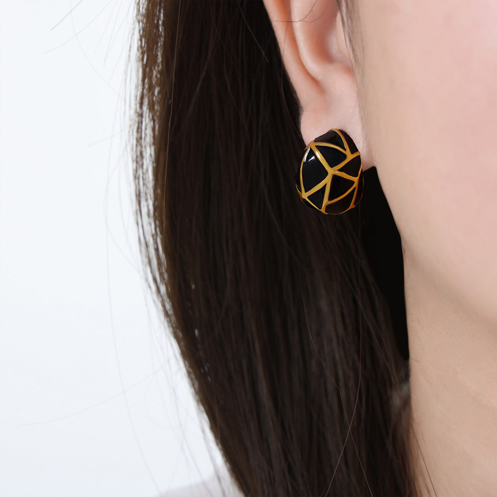New high-end niche design geometric color glaze dripping oil titanium steel non-fading earrings jewelry women