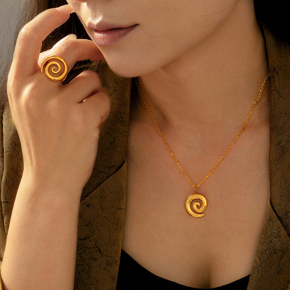 Elegant and simple personality, niche spiral shape jewelry, line twist design, titanium steel jewelry set