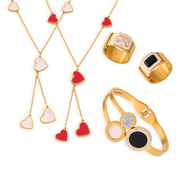 Temperament elegant light luxury zircon jewelry with diamond design sense Fritillary love titanium steel gold-plated jewelry set pp