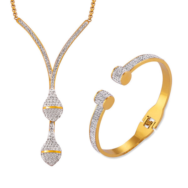 Hepburn style temperament elegant light luxury style niche jewelry gypsy star diamond-set design titanium steel gold-plated jewelry set