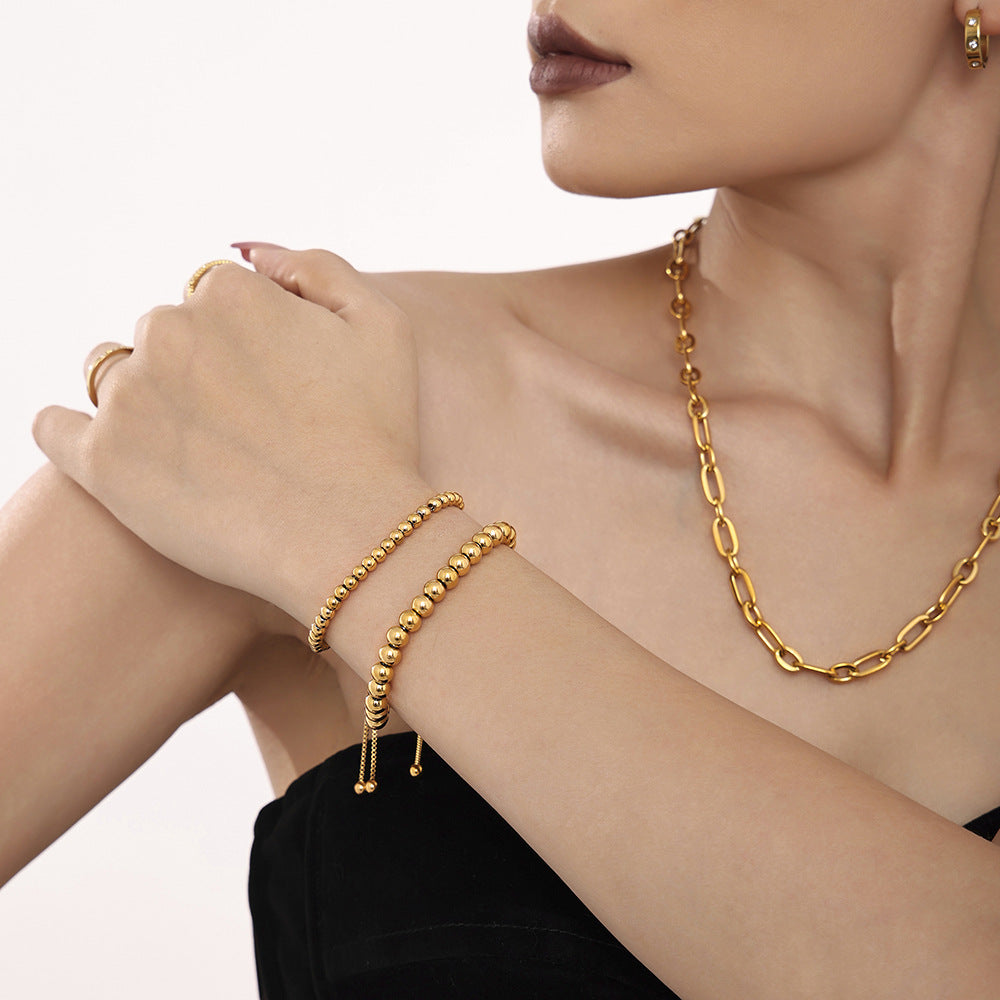 Niche versatile 4mm small steel ball bracelet stainless steel PVD electroplating rich luxury beaded bracelet