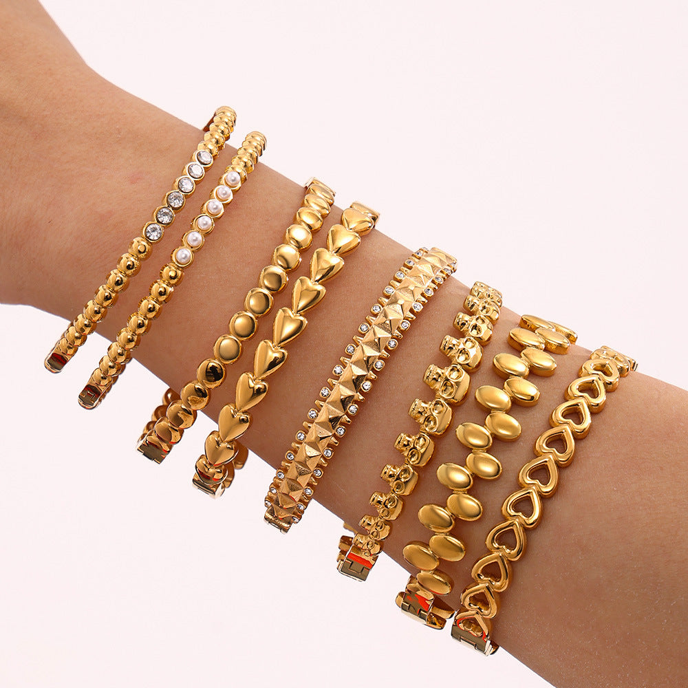 Light Luxury Minimalist Ring Diamond Zircon Bracelet Combination Titanium Steel Plated 18K Real Gold Bracelet
