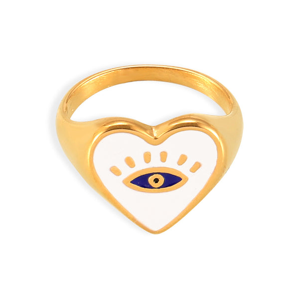 Devil's Eye Love Ring Cross-border Color Oil Drip Titanium Steel Plated 18k Gold Retro Personality Light Luxury Ring