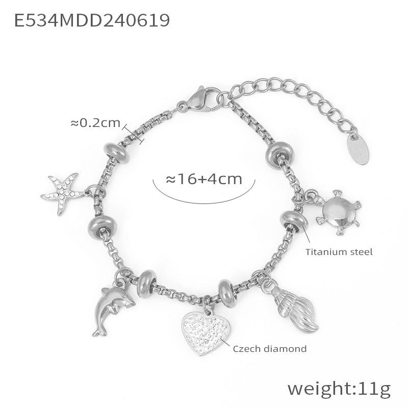 Retro niche personalized box chain jewelry multi-element pendant with diamond design titanium steel gold-plated bracelet 99