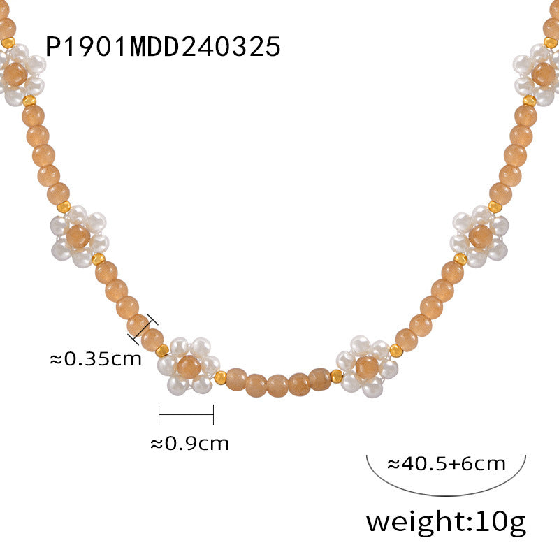 Dopamine wear temperament jewelry beads mix and match colorful natural stone handmade beaded design titanium steel gold-plated necklace pp