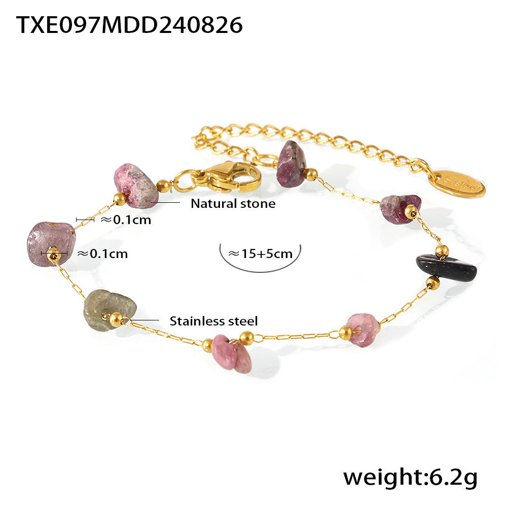 Colored natural gravel necklace bracelet New irregular stainless steel jewelry set for women