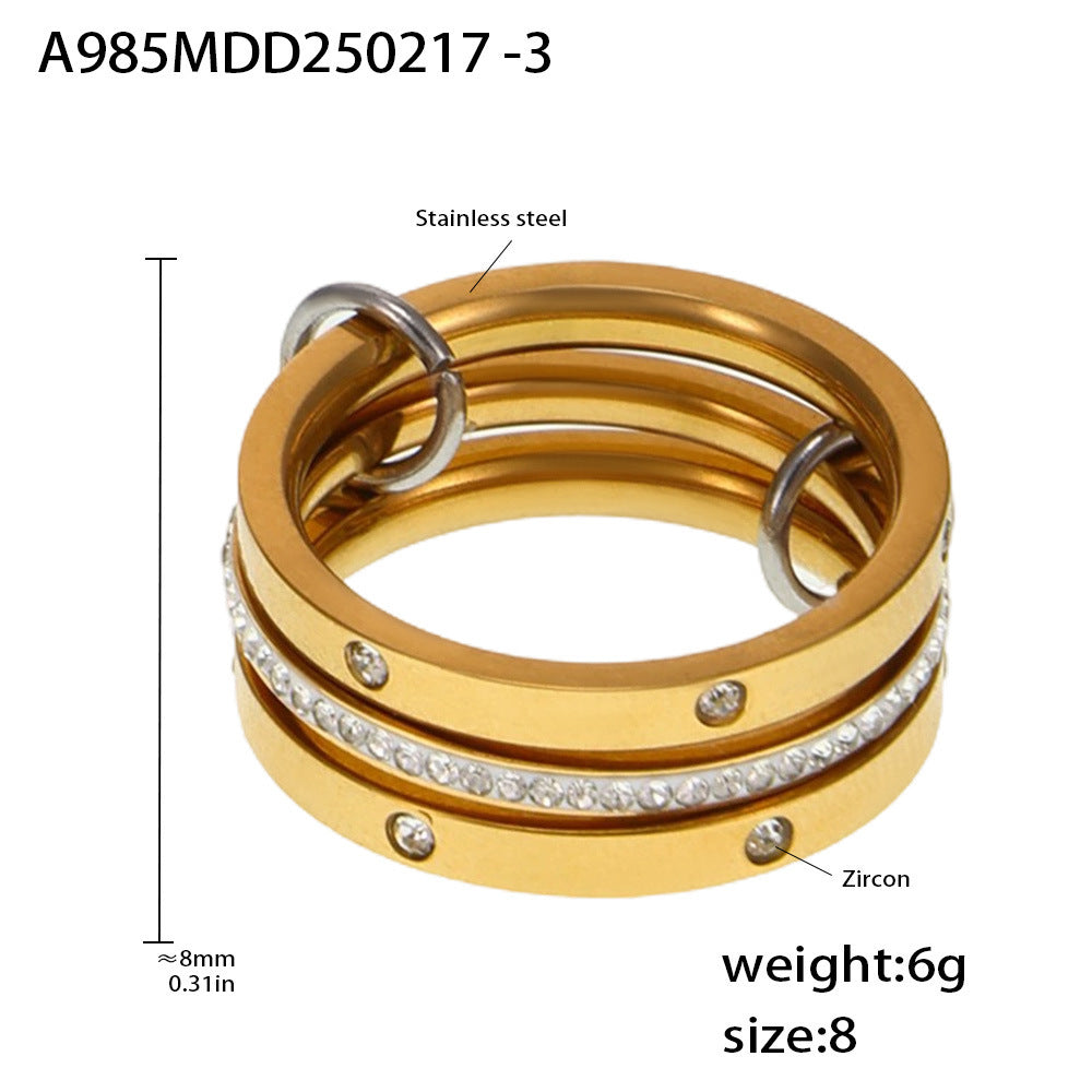 Fashion niche temperament creative personality jewelry stainless steel gold-plated multi-layer middle with diamond ring women 99