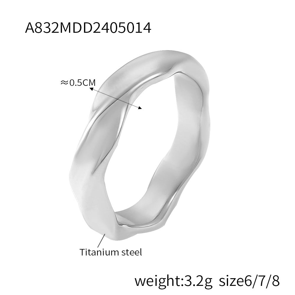Fashion niche light luxury temperament zircon ring titanium steel gold-plated geometric texture design ring