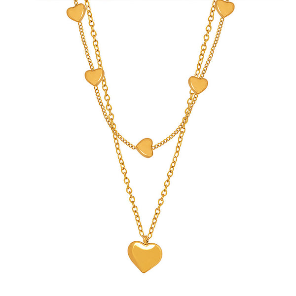 Love peach heart double chain simple titanium steel wholesale jewelry does not fade girls niche necklace collarbone chain
