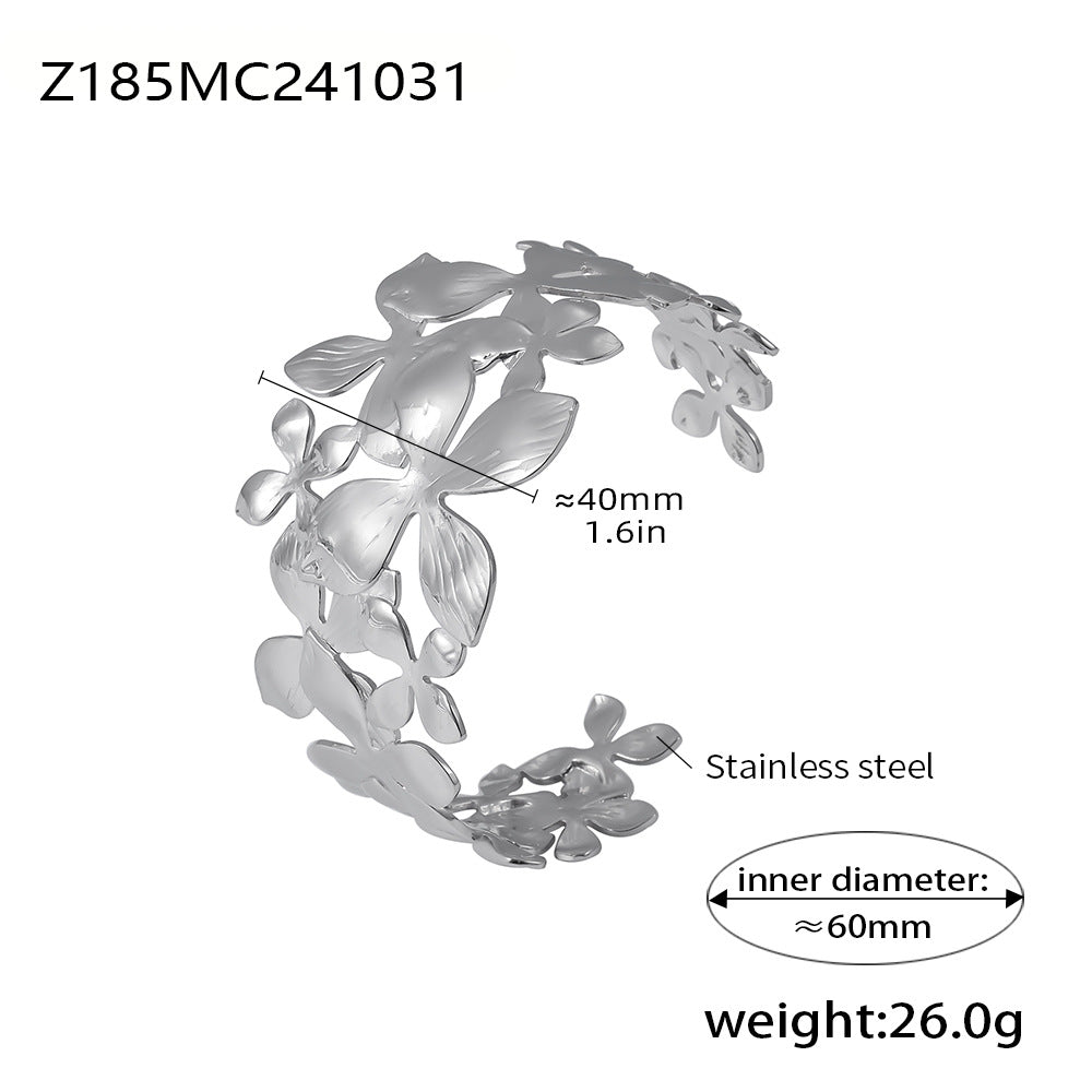 Flower wide version open bracelet stainless steel PVD electroplating real gold fashionable and popular cross-border special supply