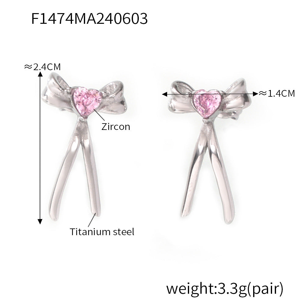 Light luxury bow tassel ribbon stud earrings stainless steel plated 18K real gold fairy earrings spot wholesale