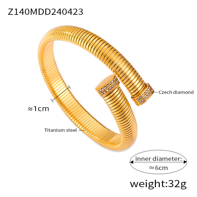 Hot-selling niche personalized opening bracelet inlaid with zircon design sense goose throat shape titanium steel jewelry set pp