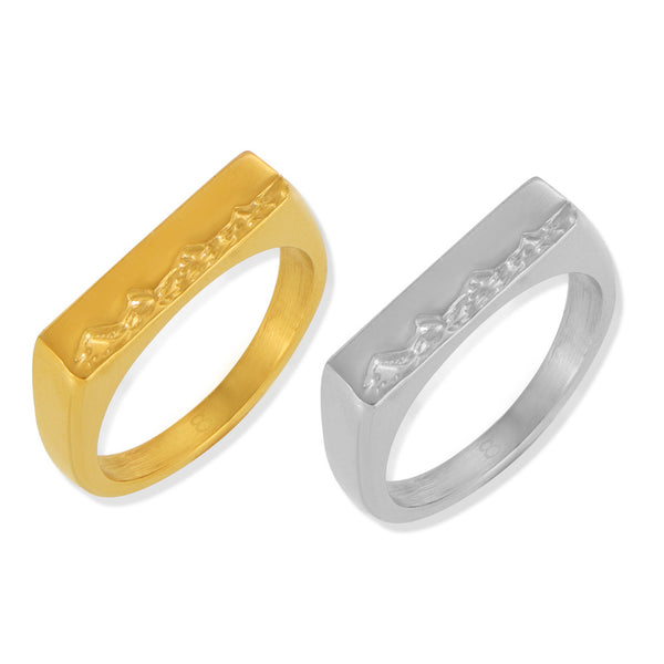 Elegant and simple temperament square jewelry personalized texture mountain wave design titanium steel ring pp