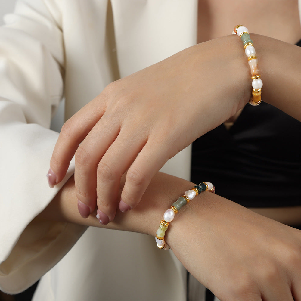 New retro light luxury natural stone handmade beaded baroque freshwater pearl bracelet fashion jewelry women