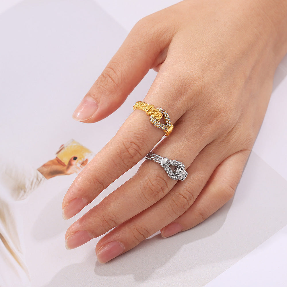 Hot-selling diamond-set twist edge ring women's versatile personality design titanium steel plated 18k gold new index finger ring pp