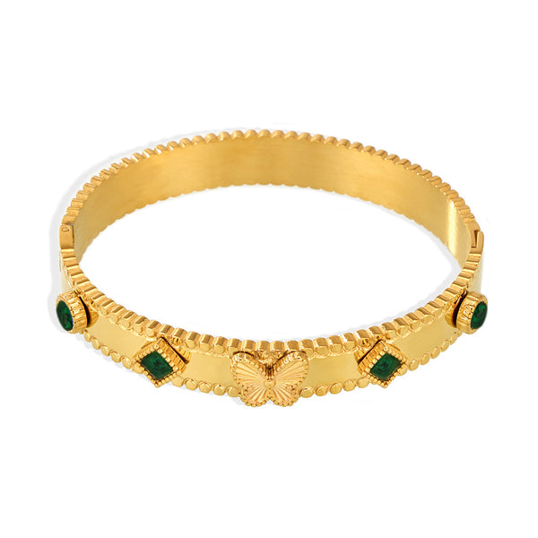 Batch flower butterfly zircon Czech glass stone stainless steel plated 18k gold bracelet high version buckle women's bracelet pp