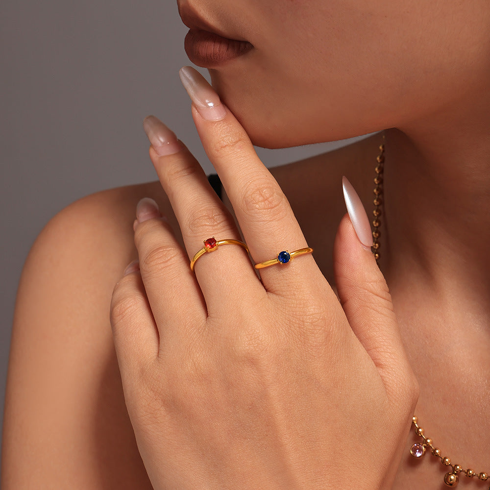 Single-claw zircon ring PVD electroplated stainless steel opening adjustment light luxury index finger ring spot 99