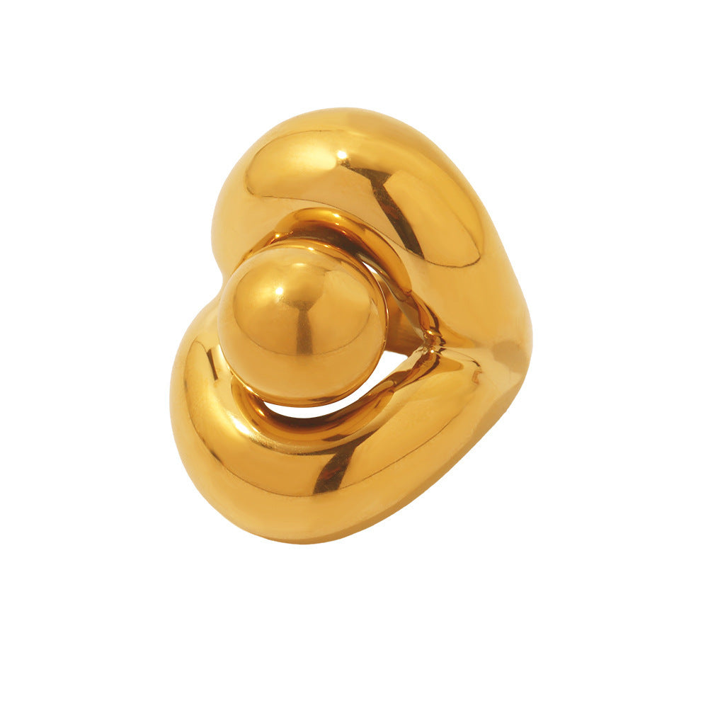 Double-layer electric European and American style round bead ring does not fade stainless steel 18k real gold fashion exaggerated index finger ring