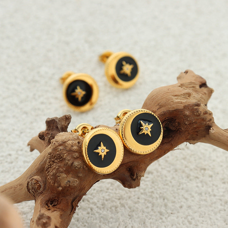 Hexagram earrings lucky compass dripping oil zircon niche design temperament titanium steel stud earrings jewelry women