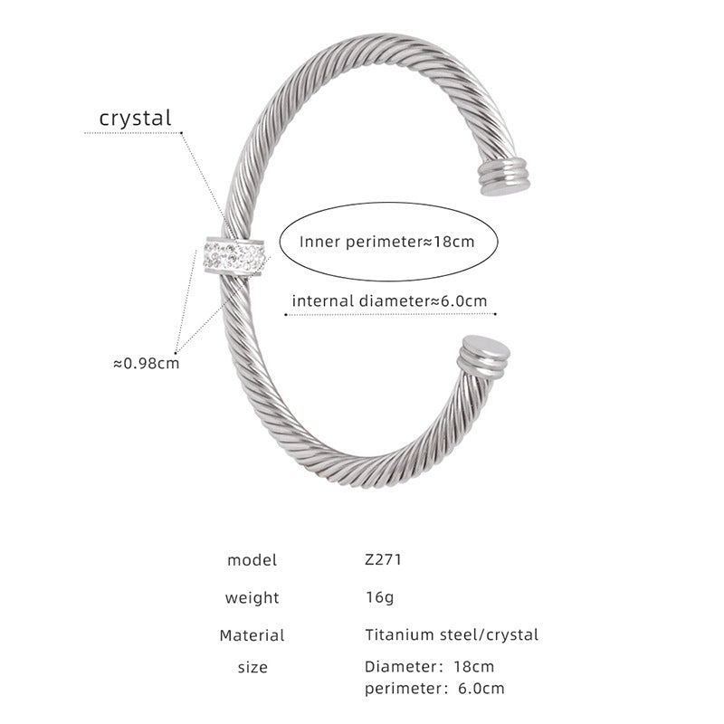 Internet celebrity simple trend retro bracelet, versatile and non-fading titanium steel plated opening brushed small waist bracelet