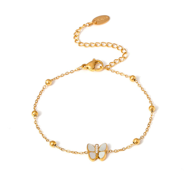 Light luxury niche butterfly bead bracelet, natural fritillary inlaid 3A zircon titanium steel plated 18k real gold, beautiful color retention women 99