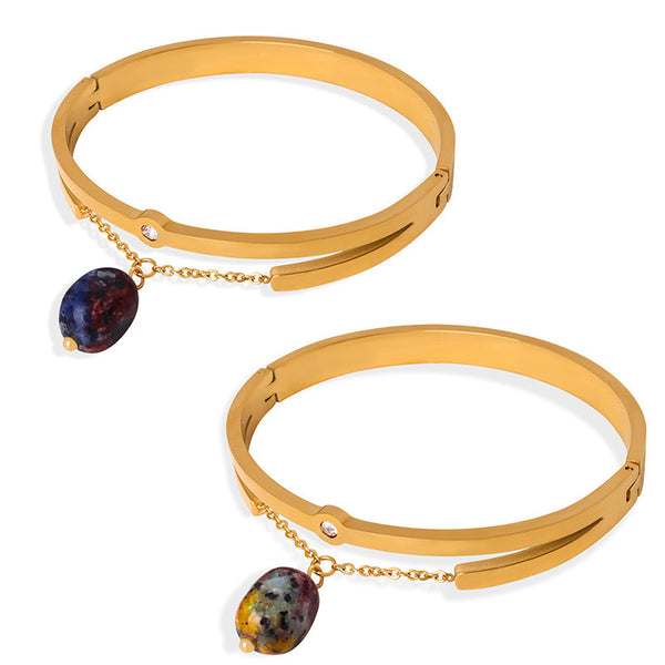 New high-end sense retro court style personality temperament colored natural stone pendant titanium steel bracelet jewelry female pp