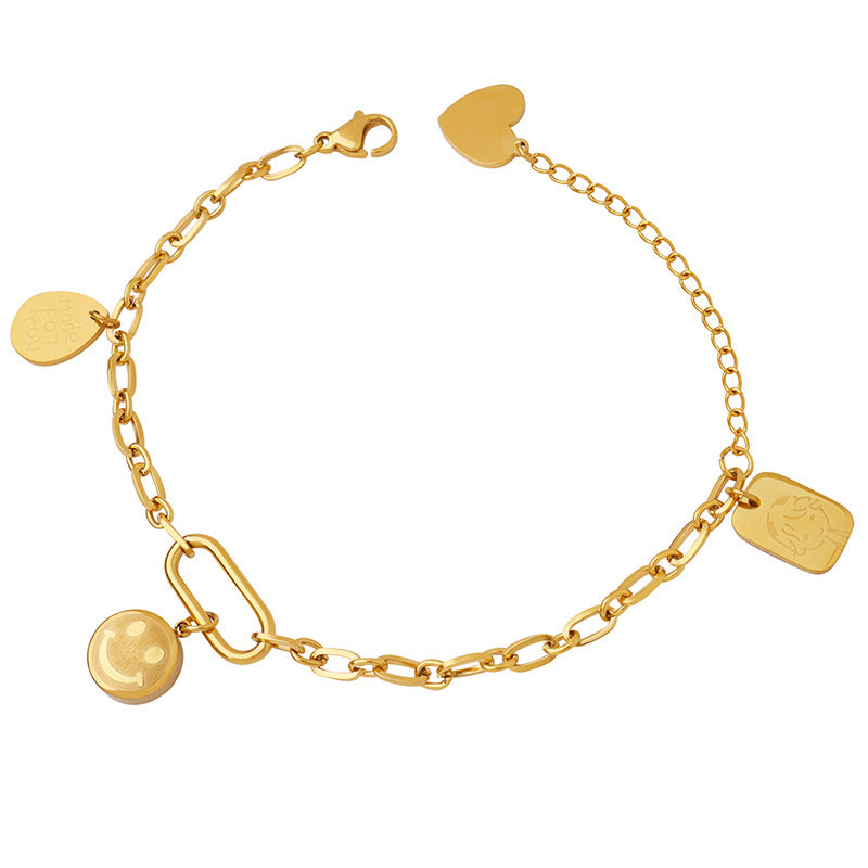 Smiley face square oval block Little Prince pendant bracelet titanium steel plated 18K gold jewelry wholesale E19199