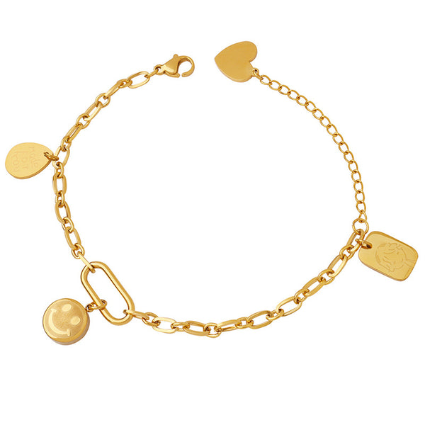 Smiley face square oval block Little Prince pendant bracelet titanium steel plated 18K gold jewelry wholesale E19199