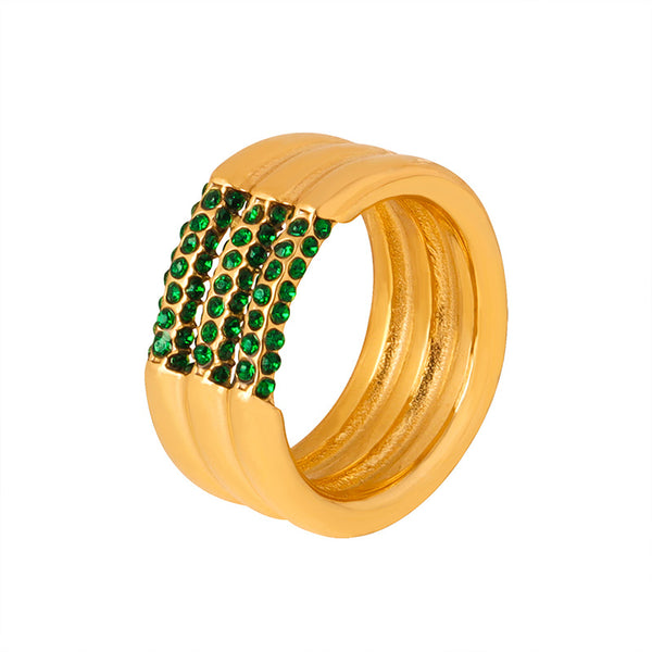 New high-end light luxury simple niche design inlaid with Czech diamond titanium steel gold-plated multi-layer ring jewelry women