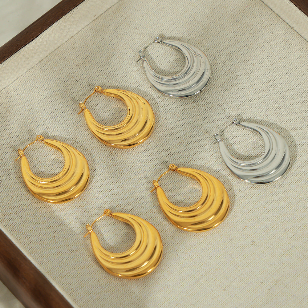 New Simple Personality Titanium Steel Gold Plated Geometric Design U-shaped Earrings Ring Striped Earrings Women's Jewelry