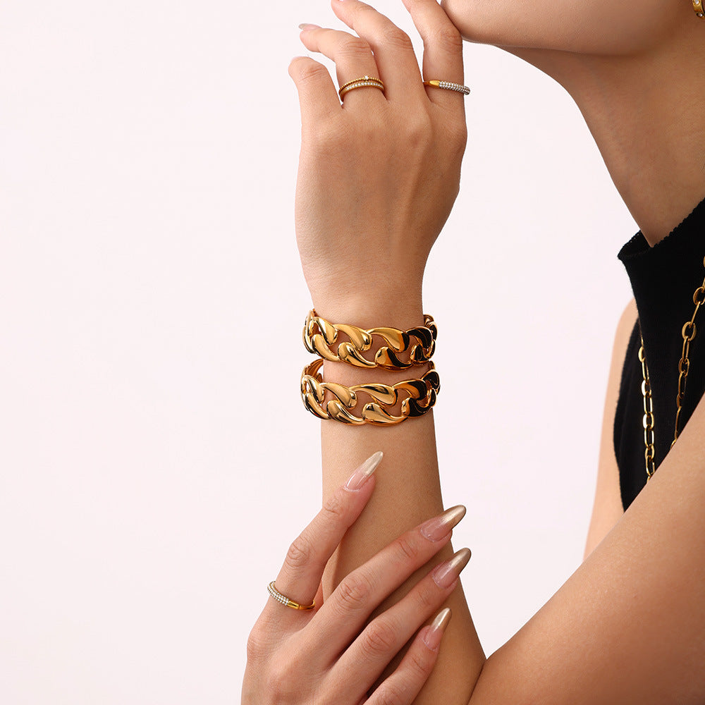 Classic smooth water drop woven bracelet fashionable couple stainless steel plated 18K gold open bracelet