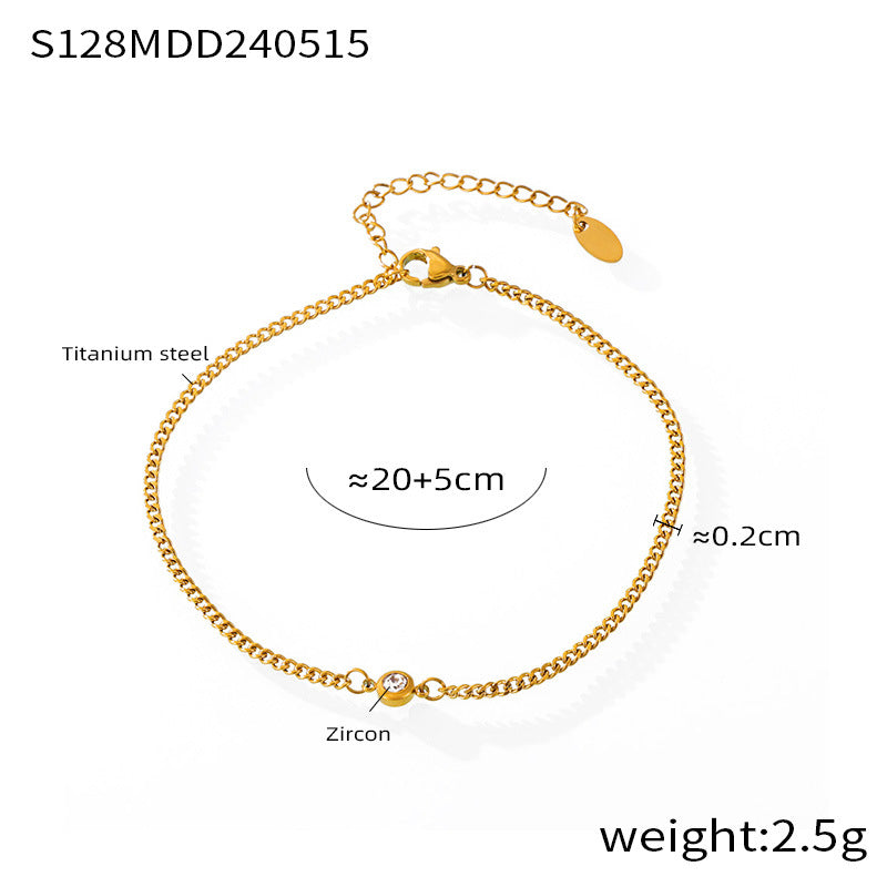 Temperament elegant versatile casual style anklet Internet celebrity water drop with diamond design titanium steel gold-plated jewelry