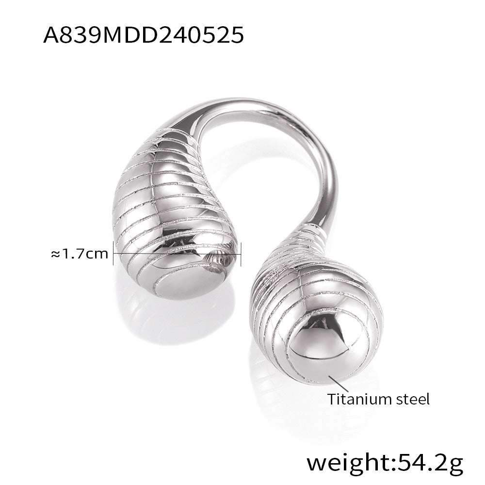 Niche exaggerated double water drop opening simple fashion index finger ring cold wind p light luxury titanium steel gold-plated ring pp